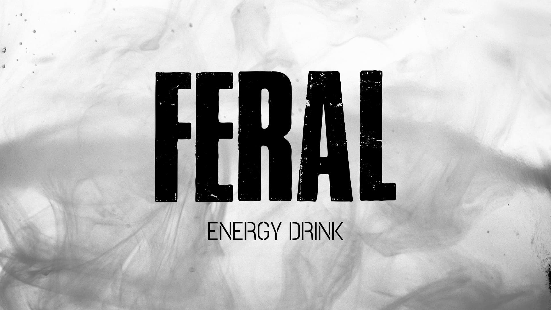 FERAL Energy Drink wordmark in black on a light smoky background.