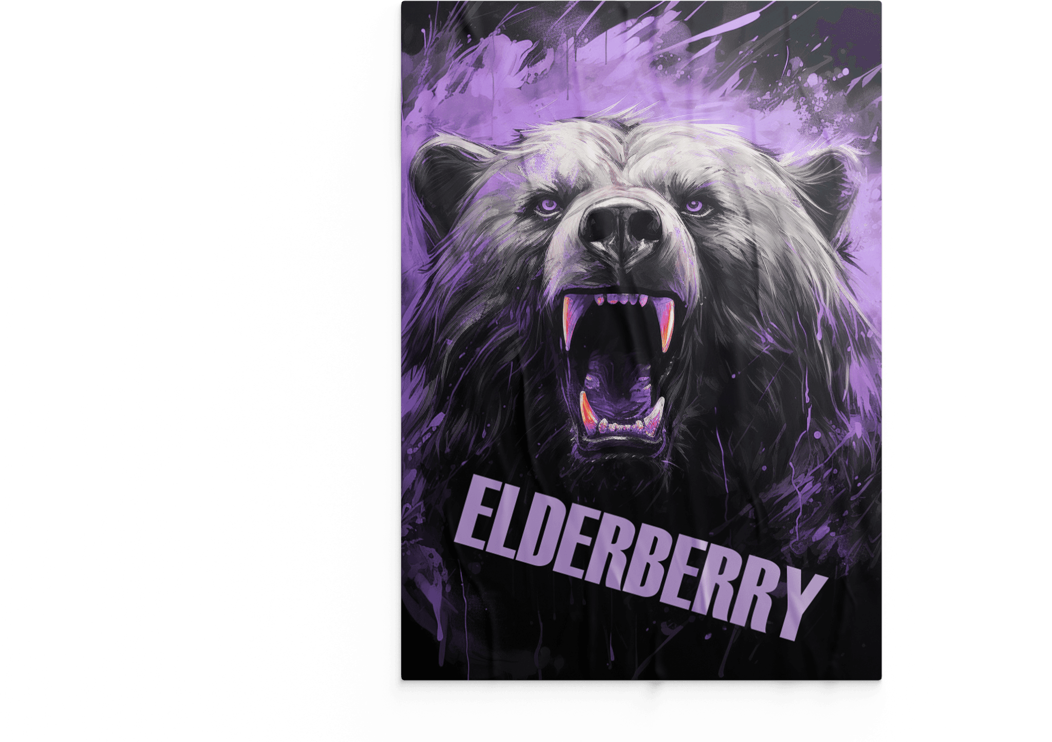 FERAL Elderberry can design with a purple wolf illustration.